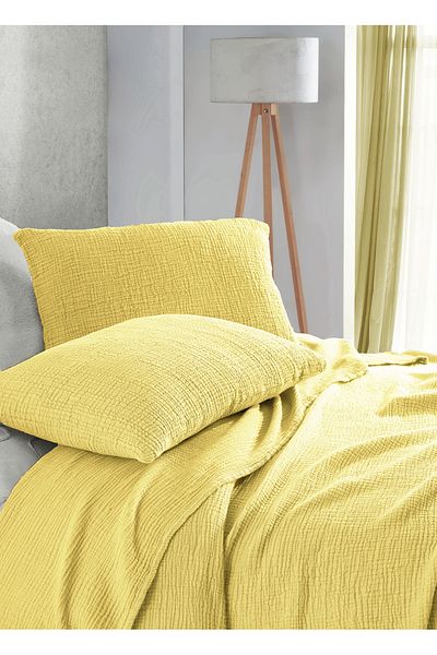 destinyhometex Yellow 4 Layer Multi Muslin 100% Cotton Oversize Without Fringe 260x240cm
