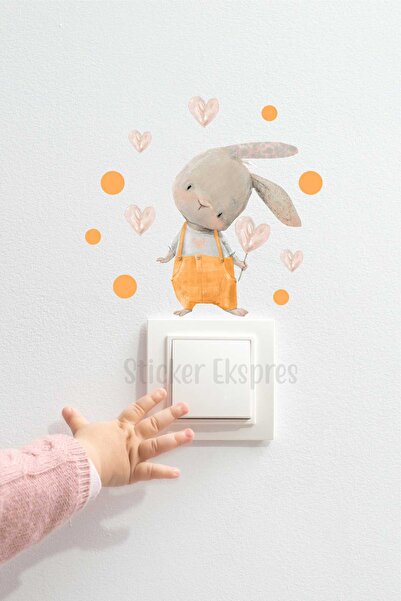 Sticker Ekspres Turuncu Tulumlu Tavşan P7 Priz Sticker