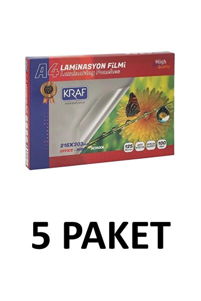 KRAF 5 Paket A4 Laminasyon Filmi  125 Micron 100 lü
