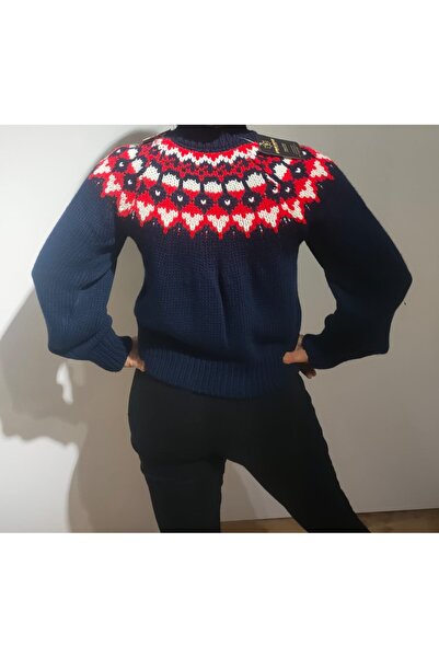 Qu Style KADIN DESENLİ LACİVERT KAZAK