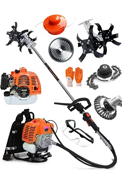 Mager Benzinli 9,9 Hp Çapa Aparatlı Toplam 5 Başlık Ultra Çim Biçme Tırpan Makinası Sırt Tipi