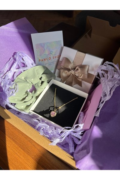 PANCO SHOP ACCESSORIES JEWELRY Denizde Duşta Kararmaz Kalpli Kolye Set kutulu tokalı Hediye Paketli şık Kızlar için Hediye kolye