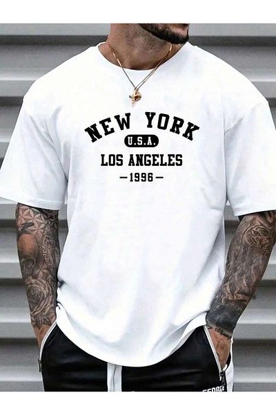 AFROGİYİM Unisex New York USA!996 Τυπωμένο μπλουζάκι Oversize