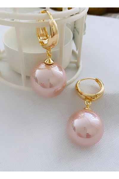VNS Accessories Ball Pearl Dangle Gold Earrings