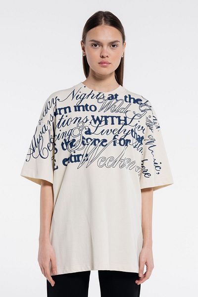 Friday Offset Μπλουζάκι Leo Γυναικείο Μπεζ 100% Βαμβάκι Extra Oversize Crew Neck