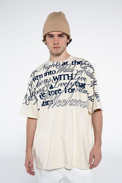 Friday Offset Μπλουζάκι Leo Ανδρικό Μπεζ 100% Βαμβάκι Extra Oversize Crew Neck T-shirt