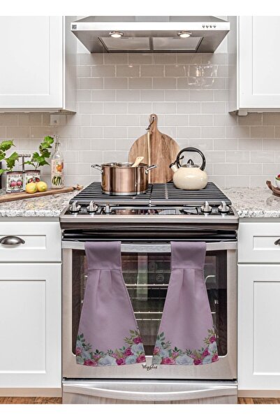 YORKADESIGN Mutfak Fırın Havlusu Cırt Bantlı Pembe Gül Desenli