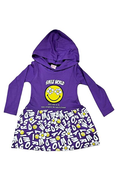 BY-GRİ GÜLÜCÜK BASKILI UZUN KOLLU  ÇOCUK ELBİSE