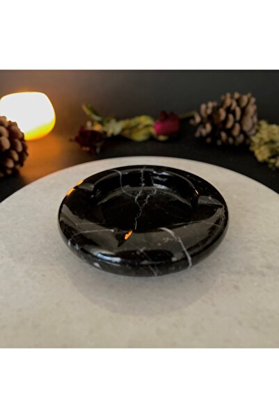 justone Siyah Mermer (OVAL-BALIKSIRT) Küllük / Kül Tablası (DOĞAL TAŞ)