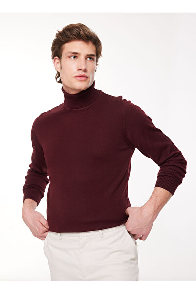 Dufy Tam Balıkçı Yaka Slim Fit Bordo Erkek Kazak DU1234031001