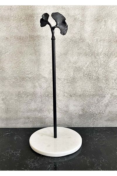 Jenisa Decorative Roll Paper Towel Holder with White Round Marble Black Ginkgo Accessories