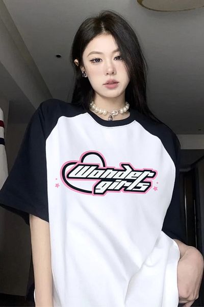 EFBUTİK White Unisex Black Raglan Wonder Girls T-shirt