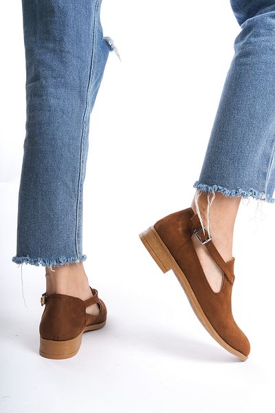 Moda Değirmeni Дамски ежедневни обувки с катарама от кафяв велур BG1011-112-0002