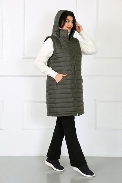 By Alba Collection سترة نسائية كاكي طويلة مبطنة مقاس كبير