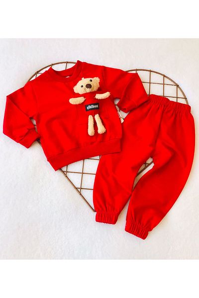 MORA BABY KİDS Children's Top and Bottom Set with Teddy Bear Seasonal