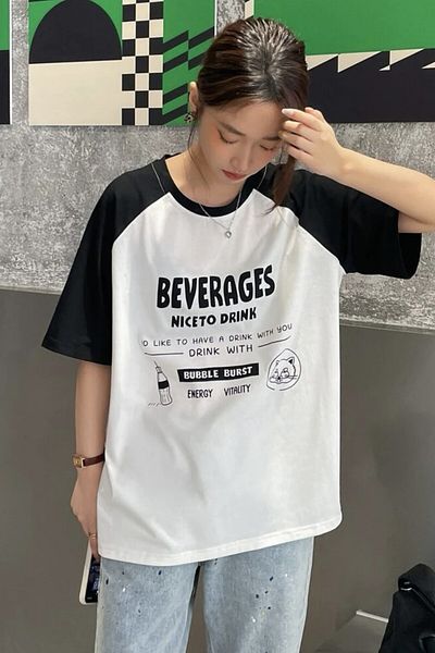EFBUTİK White Unisex Black Reglan Vintage Beverages Nice To Drink T-Shirt