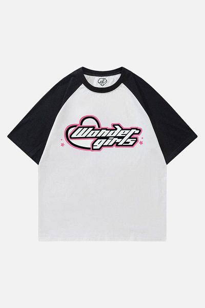 EFBUTİK White Unisex Black Raglan Wonder Girls T-shirt