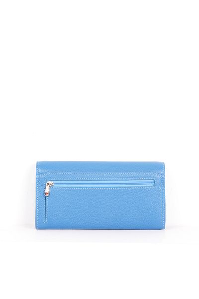 Eminsa Blue Genuine Leather Women's Magnetic Cover Wallet