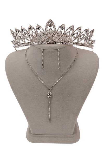 Hayalperest boncuk Rio Stylish Crystal Jewelled Evening Dress Set - Necklace and Earrings, Tulip Bridal Crown
