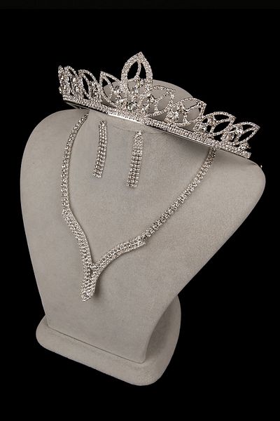 Hayalperest boncuk Hira Crystal Stone Evening Dress Necklace Earring Set And Leaf Bridal Crown