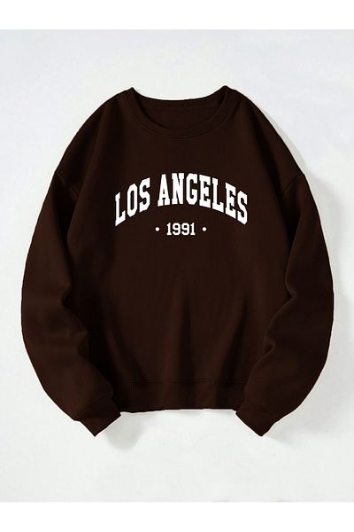 Ginevra Φούτερ Unisex Crew Neck Los Angeles με στάμπα Oversize Loose Cut Fleece φούτερ