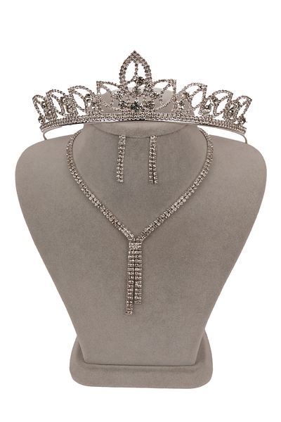 Hayalperest boncuk Giba Waterway Crystal Jewelled Evening Dress Set - Necklace and Earrings, Leaf Bridal Crown