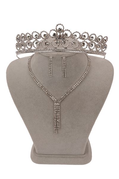 Hayalperest boncuk Giba Waterway Crystal Jewelled Evening Dress Set - Necklace and Earrings, Rose Bridal Crown