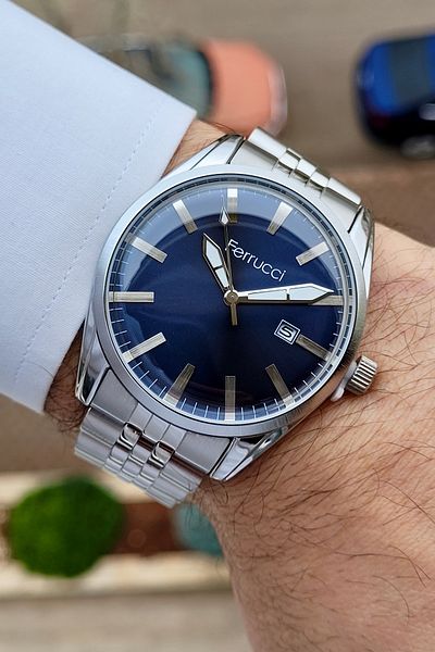 Ferrucci Men's Calendar Wristwatch with Navy Blue Cord and Metallic Color