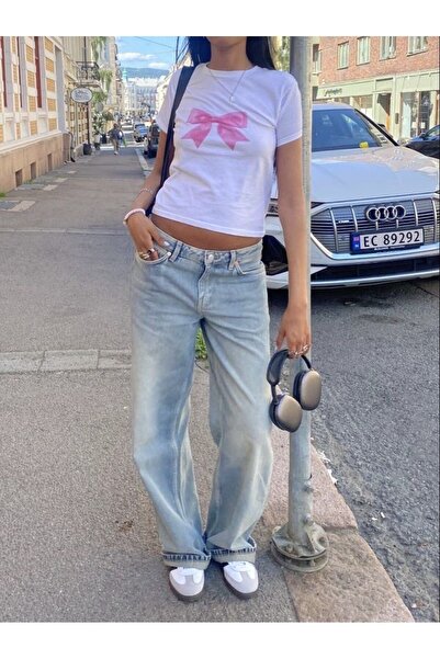 Gofeel Y2k Ribbon Pink Detail Half T-Shirt Crop