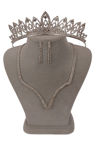 Hayalperest boncuk Vendi Crystal Stone Evening Dress Necklace and Earring Set - Rose Bridal Crown
