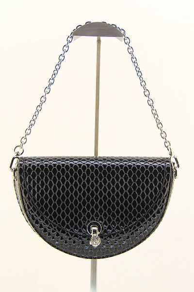 HNB Women's Black Patent Leather Baguette Handbag