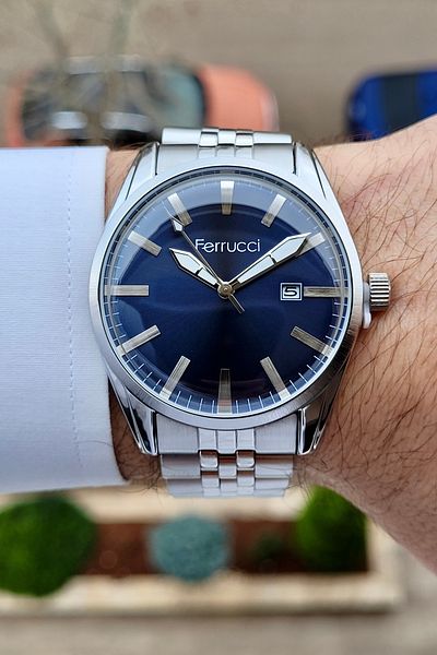 Ferrucci Men's Calendar Wristwatch with Navy Blue Cord and Metallic Color