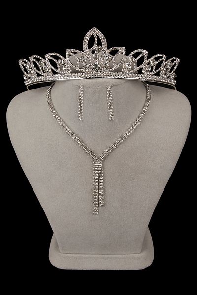Hayalperest boncuk Giba Waterway Crystal Jewelled Evening Dress Set - Necklace and Earrings, Leaf Bridal Crown