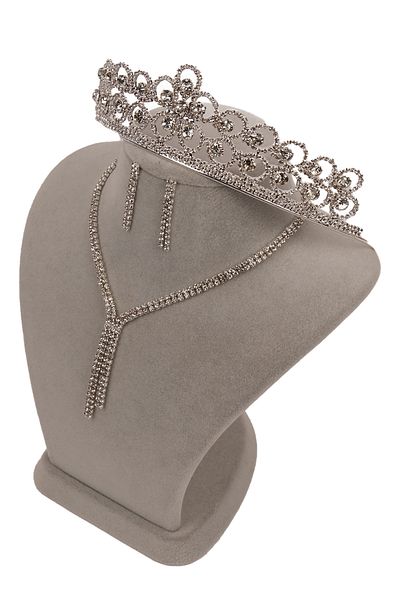 Hayalperest boncuk Giba Waterway Crystal Jewelled Evening Dress Set - Necklace and Earrings, Rose Bridal Crown
