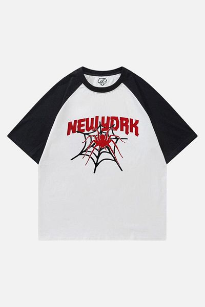 EFBUTİK White Unisex Black Reglan New York Spider Web T-shirt