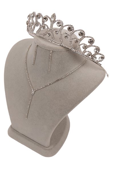 Hayalperest boncuk Damla Stylish Crystal Jewelled Evening Dress Necklace Earring Set And Leaf Bridal Crown