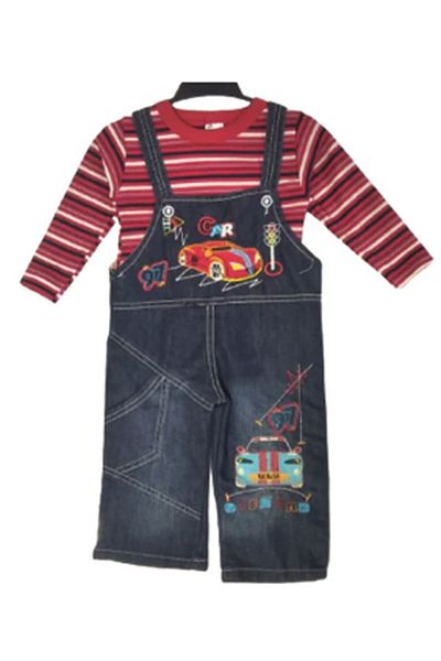 CEBECİ TİCARET Boy's Lower Upper Jeans Suit Upper Red Front with Trolley