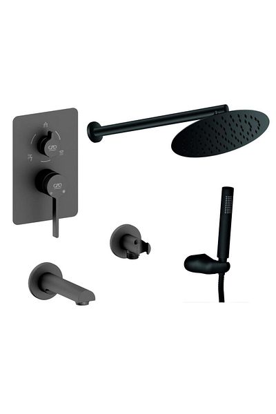 GPD Gildo Black Mix Rotary Full Set Built-in Bathroom Faucet MCA166+DST60+ADS30-S