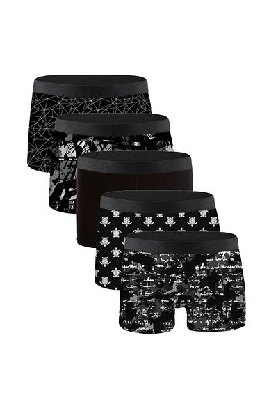 Laula Πακέτο 5 ανδρικών μαύρων μπόξερ 95% βαμβάκι # iloveblack Premium Collection