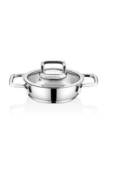 ERGENÇLER Falez Vento 3-Piece Steel Pan Set with Extra Thick Glass Lid - Small Size (16-18-20cm)