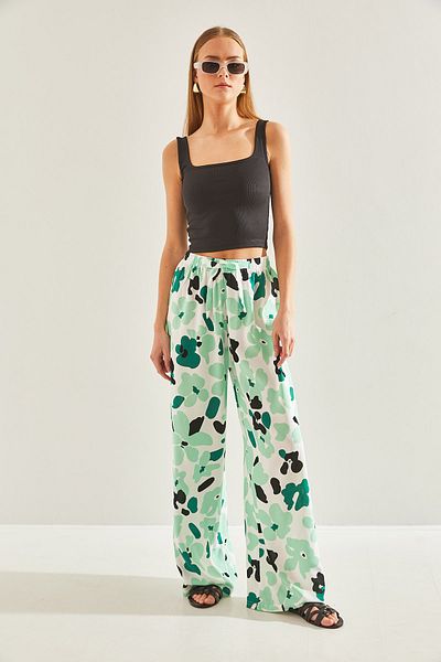 Bianco Lucci Women's Patterned Viscose Trousers with Elastic Waist60101053