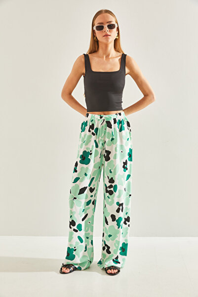 Bianco Lucci Women's Patterned Viscose Trousers with Elastic Waist60101053