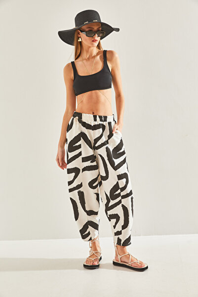 Bianco Lucci Dámské plátěné kalhoty s elastickou kapsou v pase60101054