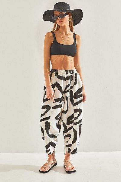 Bianco Lucci Damen-Leinenhose mit elastischer Taille und Tasche60101054