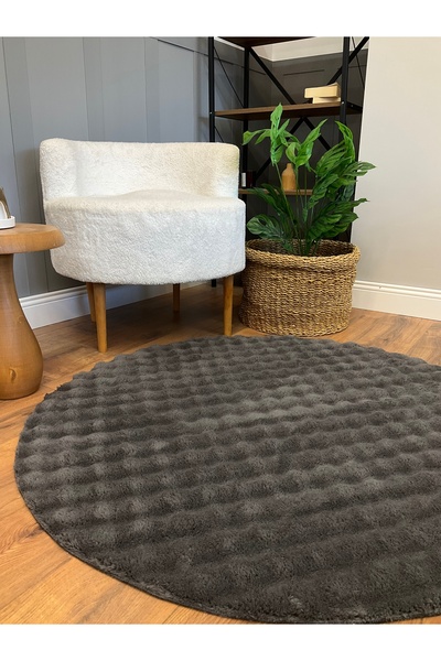 SARAZ HALI Bubble Tavşan Yuvarlak Post Yumuşacık Tavşan Tüyü Kaymaz Yıkanabil...