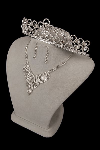 Limelia Shiny Dila Crystal Stone Evening Dress Necklace Earring Set and Flower Bridal Crown