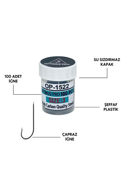 Optimus pro -1522 ÇAPRAZ UZUN PALA SİYAH OLTA İĞNESİ (100 ADET/KUTU)