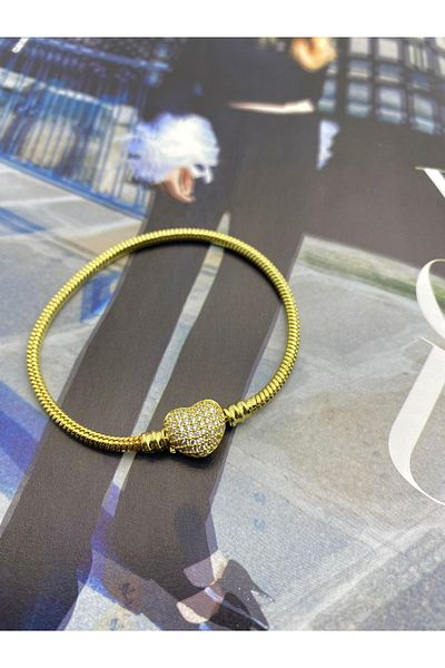 BORENO Stainless Steel Gold Color Heart Charm Bracelet