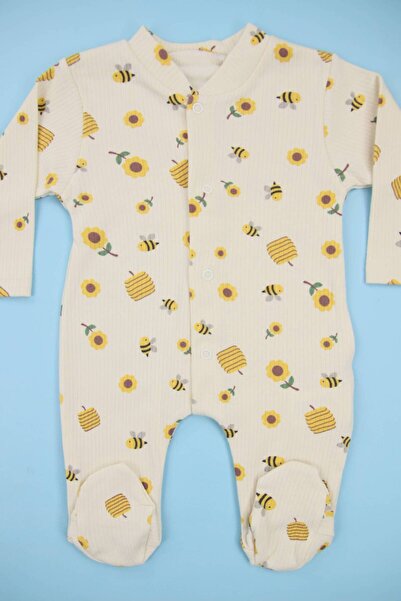 Lindakids Fitilli Kumaş Arı Ve Çiçek Desenli %100 Pamuk Patikli Camel Rengi K...