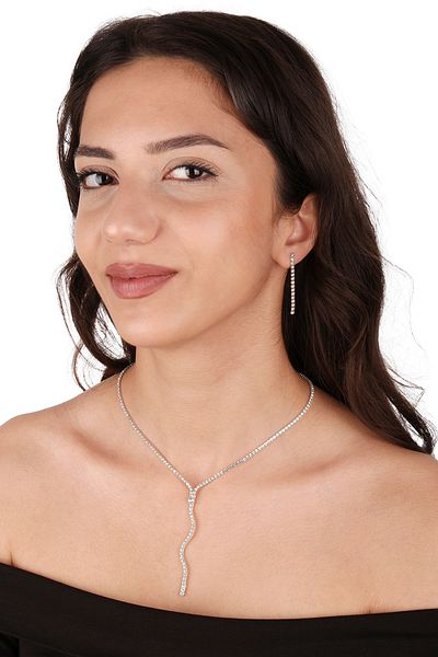Limelia Wavy Model Shiny Stylish Crystal Stone Evening Dress Necklace and Earring Set